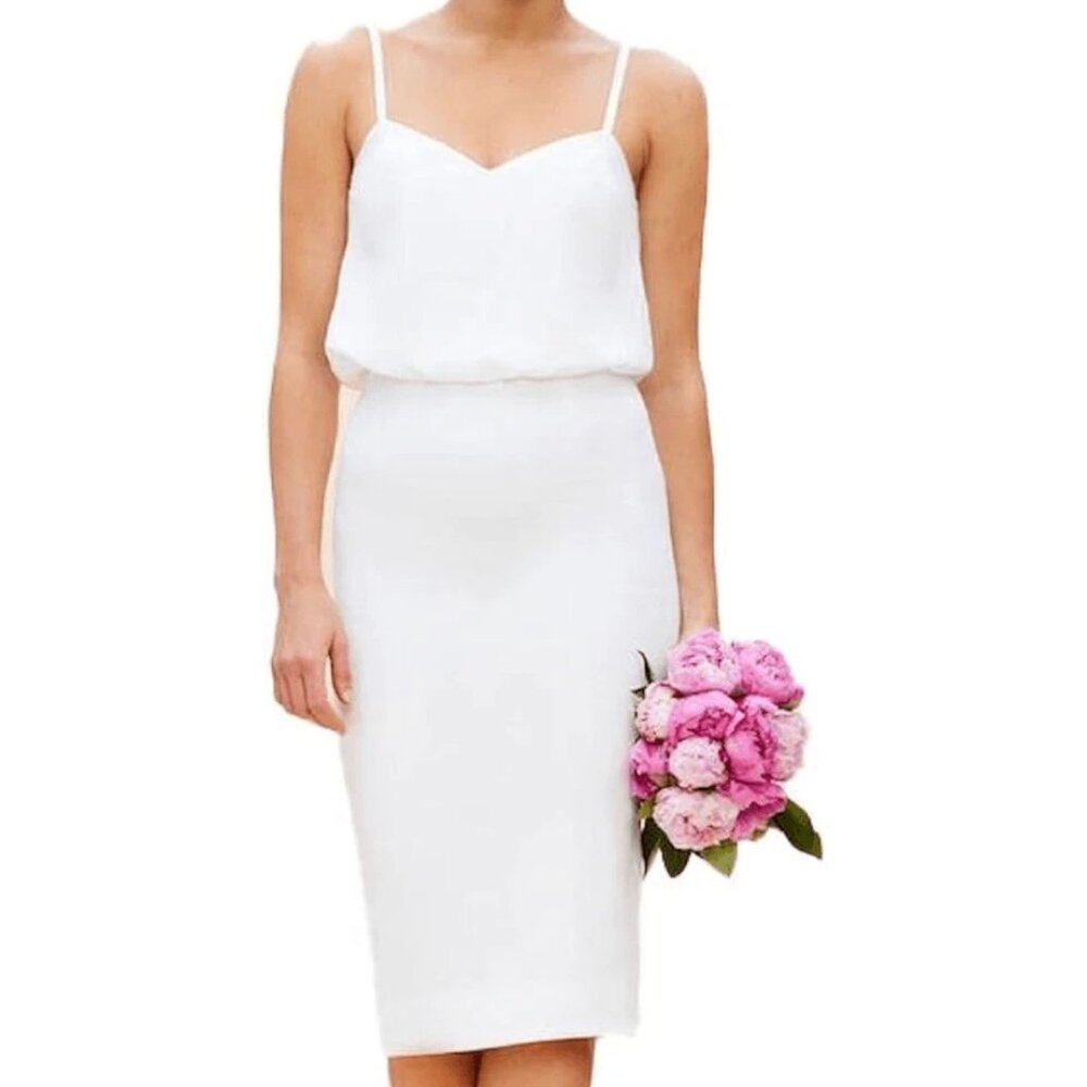 Dress the Population Women's White Alondra Blouson Sheath Dress Size XS NWT